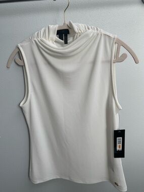 Donna Karan Sleeveless Cream Cowl Neck Top
